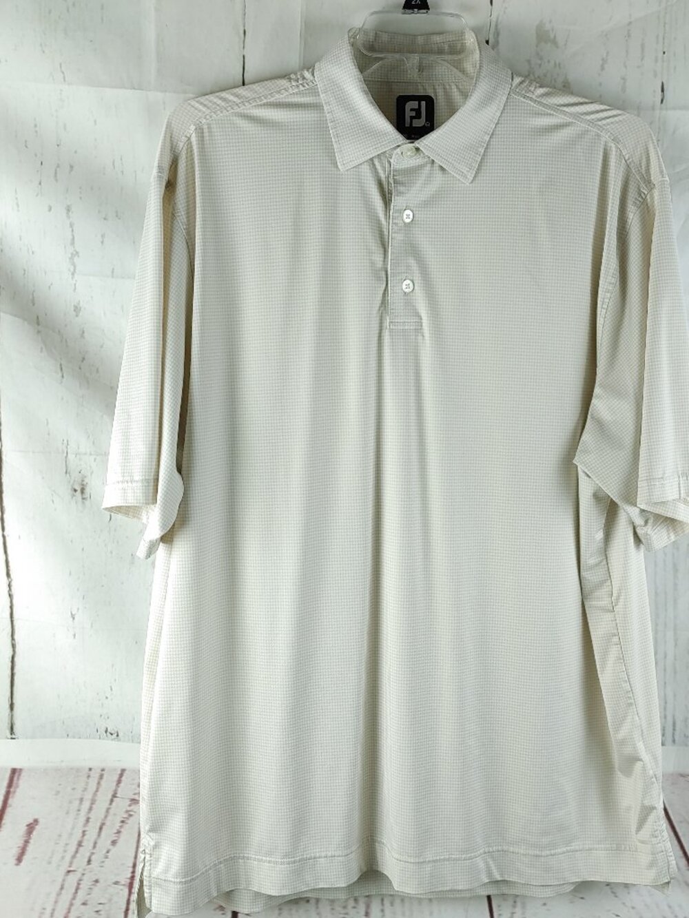 FootJoy FJ Men’s XL Golf Polo Shirt Beige Houndstooth Performance Short Sleeve